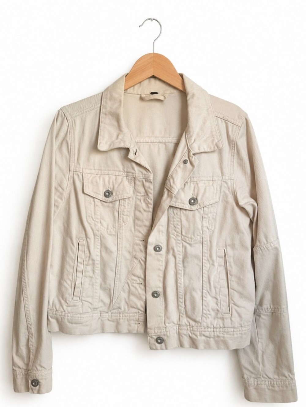 Free People Retro Trucker Jacket Ivory Denim Cotton Capsule Medium - Picture 2 of 7